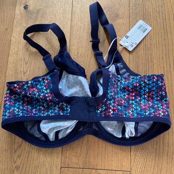 Elomi Energise Geo Sports Bra Navy Geometric Print Size 36H - Picture 6 of 6